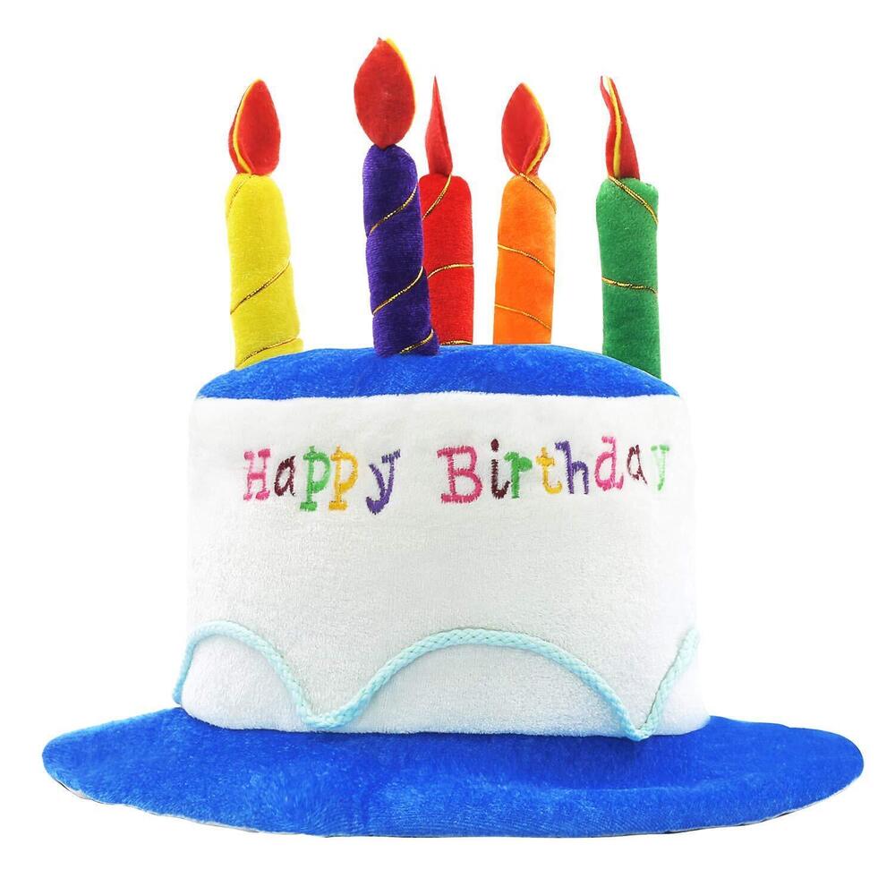 5973 Blue Plush Happy Birthday Cake Hat - Unisex Adult Size Fancy Dress